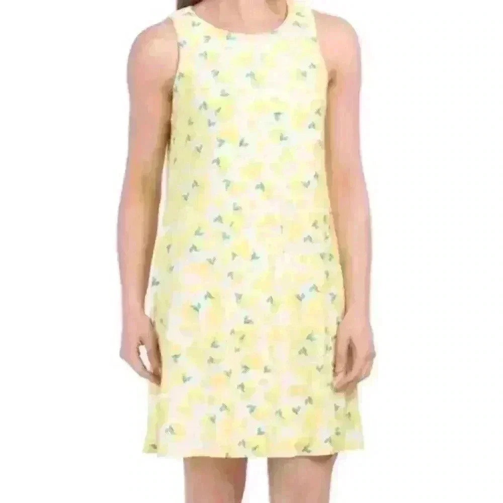 Pappagallo When Life Gives You Lemons Swing Mini Dress SZ Large Yellow White
